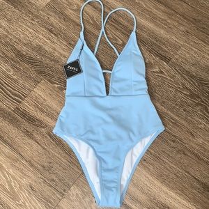Zaful Baby Blue One Piece Swim Suit Size M